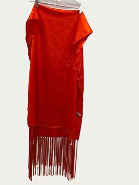 Perry Ellis Fringed Bold Orange Vintage Scarf